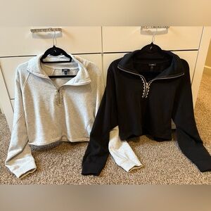 Express Rhinestone Trim Quarter Zip Boxy Fleece Sweatshirt x2